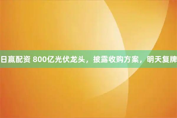 日赢配资 800亿光伏龙头,披露收购方案,明天复牌